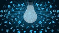 A lightbulb illuminates application icons. A lightbulb illuminates application icons.