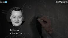 Edward Yurcisin, chief technology officer at the NCQA with Professor writing on blackboard as a background Edward Yurcisin, chief technology officer at the NCQA with Professor writing on blackboard as a background
