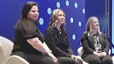 Left to right: Tina Cortez, Shelly Arthofer and Nerissa Amers discuss Stanford Health Care's inpatient telehealth efforts at HIMSS23 in Chicago on Tuesday. Left to right: Tina Cortez, Shelly Arthofer and Nerissa Amers discuss Stanford Health Care's inpatient telehealth efforts at HIMSS23 in Chicago on Tuesday.