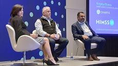 Left to right: Moderator Angela Rivera, Bill Hudson and Sonney Sapra discuss cybersecurity at the HIMSS23 global conference in Chicago on Tuesday. Left to right: Moderator Angela Rivera, Bill Hudson and Sonney Sapra discuss cybersecurity at the HIMSS23 global conference in Chicago on Tuesday.